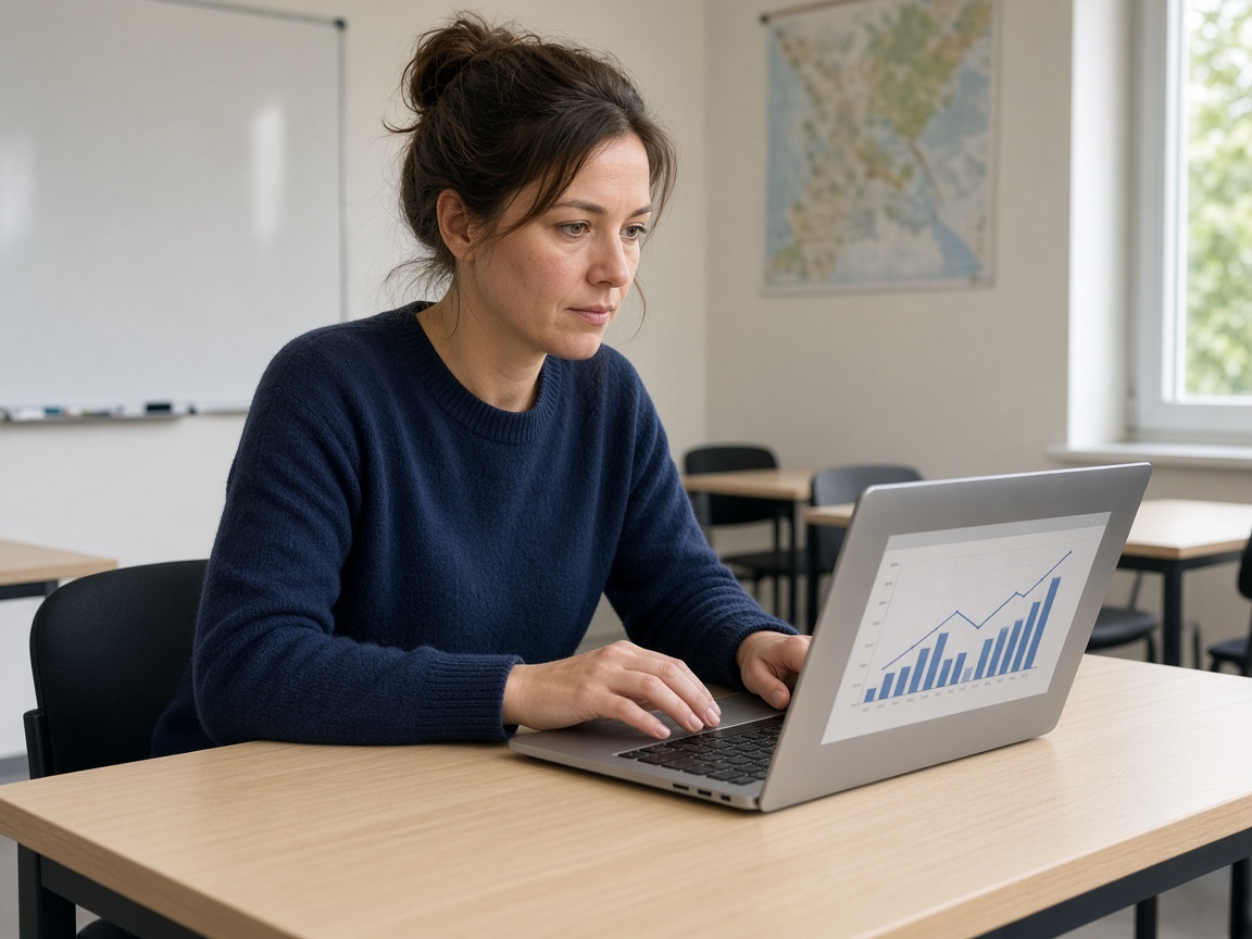Teilnehmerin am Laptop im Seminar